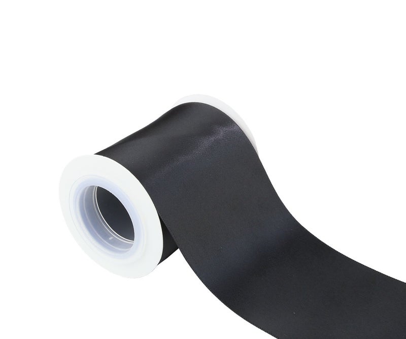 Ribbonitlux 3"" Wide Double Face Satin Ribbon 5 Yards (030-Black)  Set for Gift Wrapping  Party Decor  Sewing Applications  Wedding and Craft - Image 1